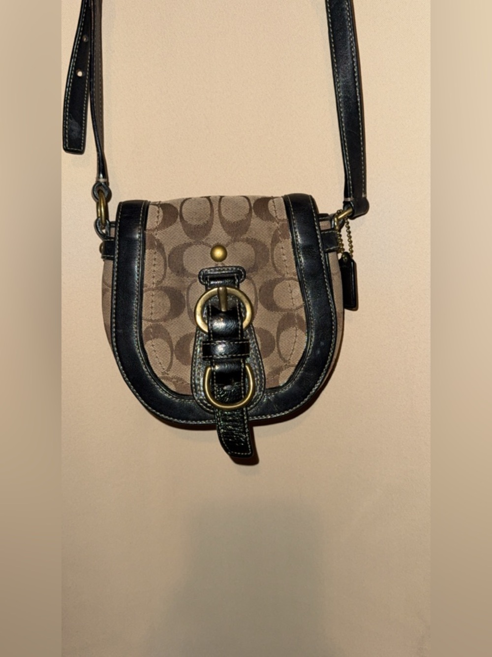 Coach Saddle Crossbody in Brown Signature Canvas with Black Trim